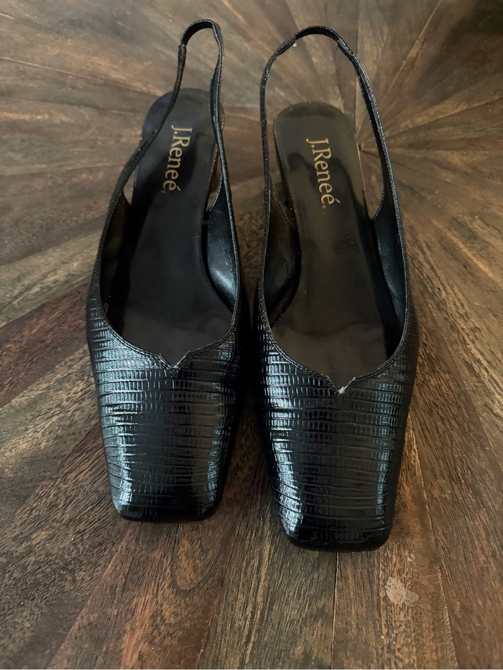 J.Renee Black Textured Slingback Square-Toe Sandal